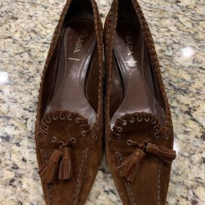 Vintage Suede Prada Heeled Loafers
